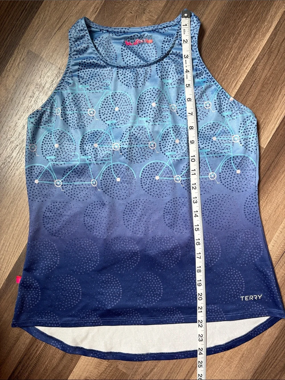 Terry Precision Blue Racerback Bike-Print Sleeveless Biking Tank Top with Pocket - Picture 2 of 6